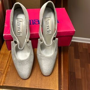 Silver sparkly heels.